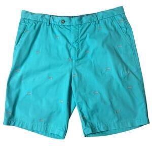J McLaughlin Men's 36x9  Cotton Shorts Blue Fishbone Print Chino Golf Activewear